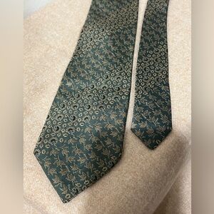 YSL 100% Silk Moss Green and Gold floral Tie in EUC